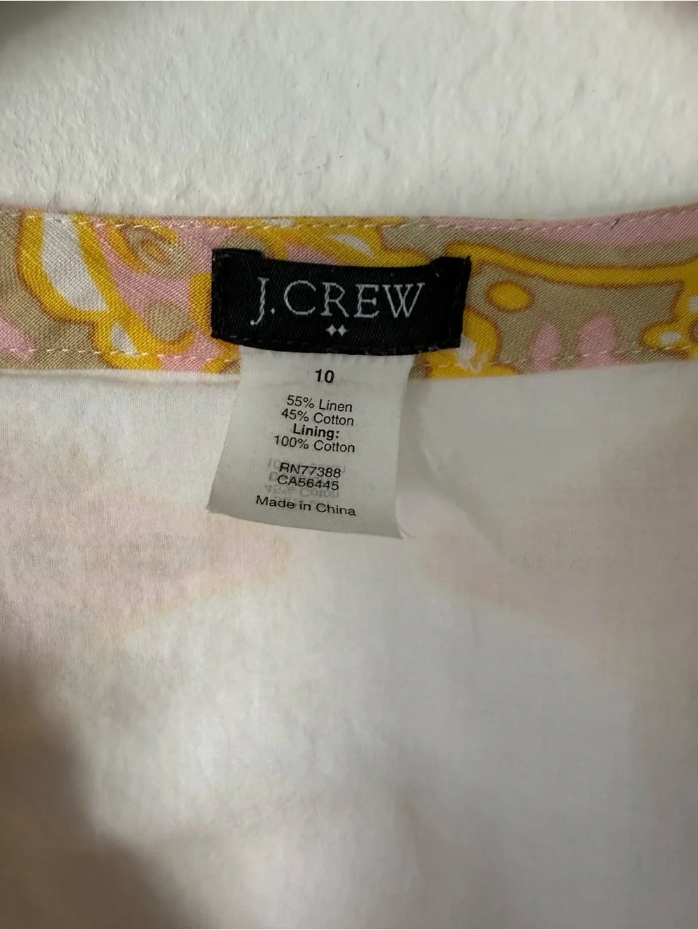 J.Crew Bazaar Linen-Cotton Tunic Dress Yellow Paisley Pink - Size 10